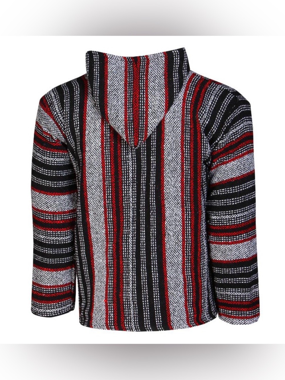 Baja “Drug Rug” Hoodie Red, Black & Gray - Authentic Handmade Cienfuegos - Large - Picture 5 of 7